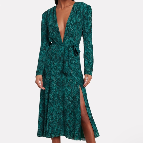 Fame and Partners Dresses & Skirts - FAME and PARTNERS Leuven Emerald Green Snake Print Midi Dress NWT
